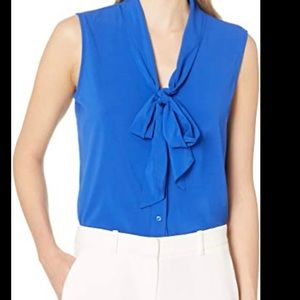 Calvin Klein Tie Neck Sleeveless Blouse Top petite